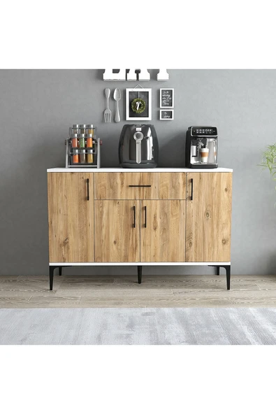 Tdesigno Tyche Çok Amaçlı Dolap-Mikrodalga-Erzak-Airfryer-Mutfak-Kiler Dolabı-Kahve Köşesi-Beyaz-120 cm - Resim 3