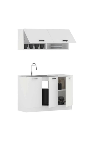 Tdesigno Tuna Hazır Mutfak Dolabı-Çok Amaçlı Dolap 120 cm Beyaz Ve Beyaz Tezgah Dahil - Resim 4