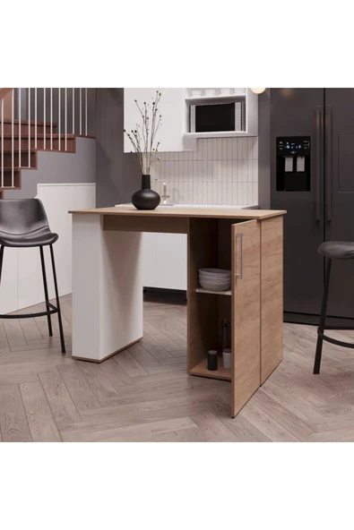 Tdesigno Nora Mutfak Adası -alt Modül-120 Cm Beyaz -Atlantikçam-Çok Amaçlı Dolap-Masa - Resim 2