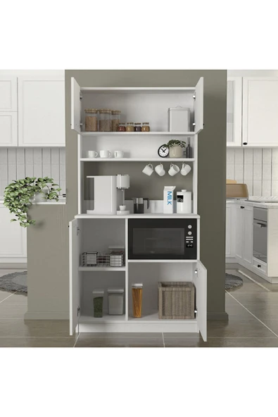 Tdesigno Lexa Çok Amaçlı Dolap-Mikrodalga-Erzak-Airfryer-Mutfak-Kiler Dolabı-Kahve Köşesi-Beyaz-90 cm - Resim 3