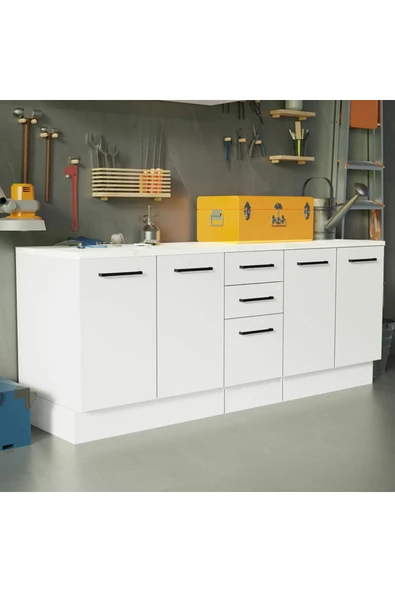 Tdesigno Vant Mutfak 4 Kapaklı-3 Çekmeceli Alt Modül -200 cm - Çok Amaçlı Dolap -Beyaz-Tezgah Dahil ürün görseli