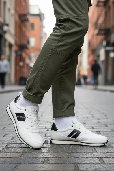 Slazenger Beyaz Siyah Bağcıklı Cilt Erkek Spor Ayakkabı Offense M - Resim 3