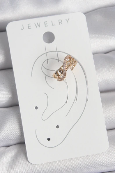 Pirinç Gold Renk Zirkon Taşlı Sonsuzluk Zincir Model Kadın Kıkırdak Küpe - TJ-BKP10575 - Resim 2