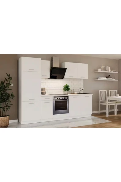 Tdesigno Angel Hazır Mutfak Dolabı Kiler Dahil 260cm–Beyaz Laminat Tezgah Dahil-Beyaz-Mat ürün görseli
