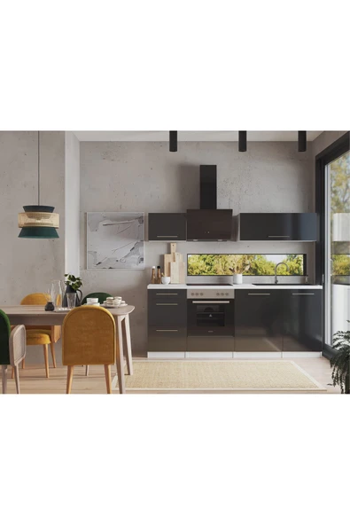 Tdesigno Almora Hazır Mutfak Dolabı 220cm - Parlak-Beyaz Laminat Tezgah Dahil- - Resim 3