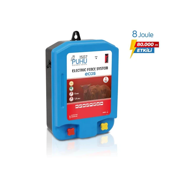 Puhu Ecos Eko Güneş Enerjili Elektrikli Çit Cihazı (8 Joule) (60W Panel + 12V/42Ah Jel Akü) - Resim 2