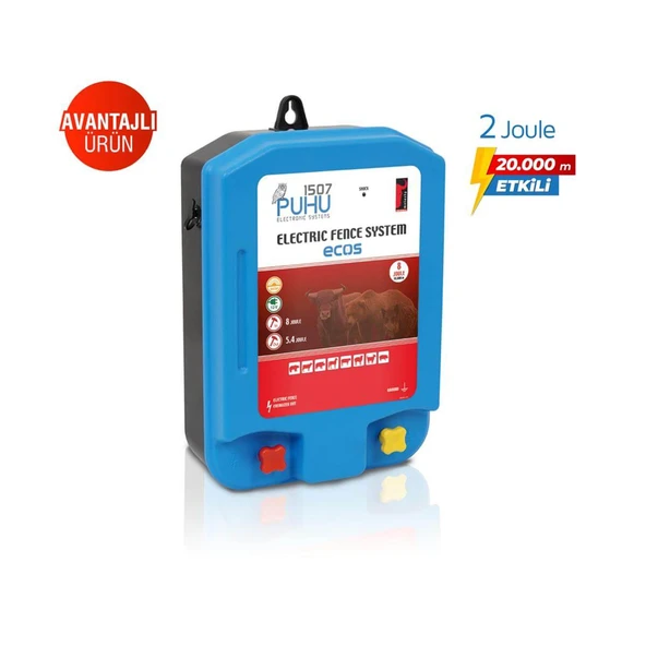 Puhu Ecos Güneş Enerjili Elektrikli Çit Cihazı (2 Joule) (20W Panel + 12V/14Ah Jel Akü) - Resim 2