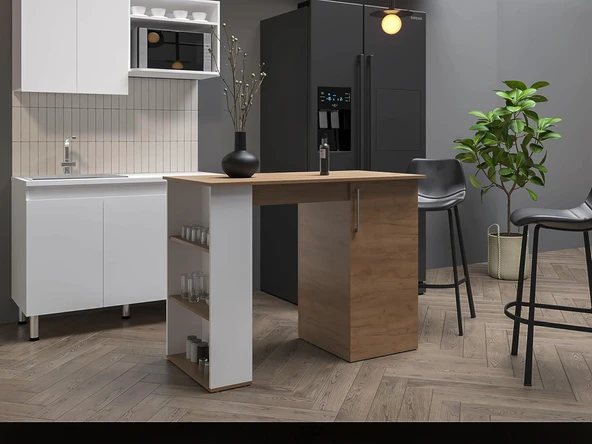 Tdesigno Nora Mutfak Adası -alt Modül-120 Cm Beyaz -Atlantikçam-Çok Amaçlı Dolap-Masa - Resim 7