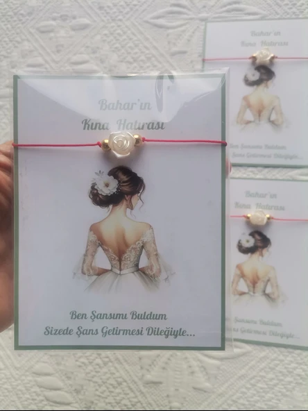 24 Adet Kişiye Özel Gül İnci Model Düğün Nikah Nişan Söz Kına Hatırası Dağıtmalık Hediyelik Bileklik - Resim 6