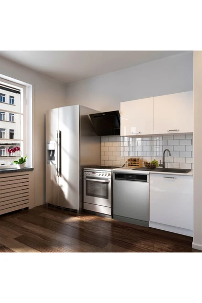 Tdesigno Manza Hazır Mutfak Dolabı 120cm - Parlak-Beyaz Laminat Tezgah Dahil-Bulaşık Makinesi Yeri Mevcut ürün görseli