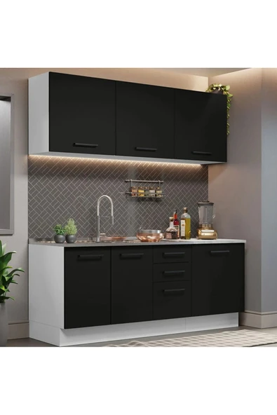 Tdesigno Apollo Hazır Mutfak Dolabı-Çok Amaçlı Dolap 180 cm Ve Beyaz Laminat Tezgah Dahil