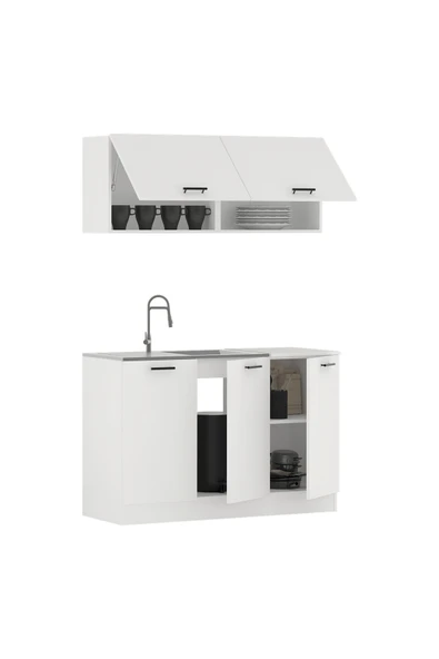 Tdesigno Tuna Hazır Mutfak Dolabı-Çok Amaçlı Dolap 120 cm Beyaz Ve Beyaz Tezgah Dahil - Resim 6