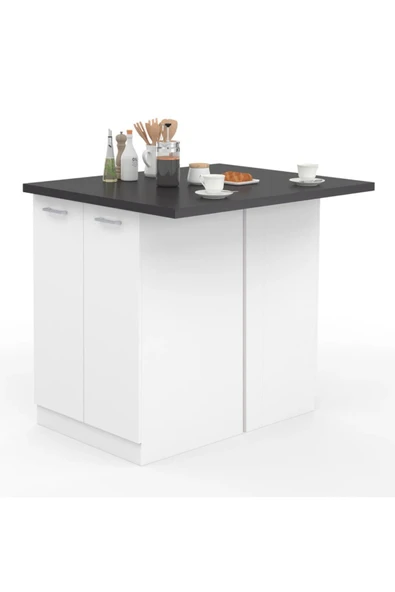 Tdesigno Melo Mutfak Adası- Çok Amaçlı Dolap-Erzak-Mutfak-Kiler Dolabı-Kahve Köşesi-Beyaz-115 cm-Çift Taraflı - Resim 2