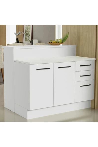 Tdesigno Victor Mutfak Adası Alt Modül 120 cm- Tezgah Dahil-Çok Amaçlı Dolap-Alt Modül-2 Kapaklı 3 Çekmeceli ürün görseli