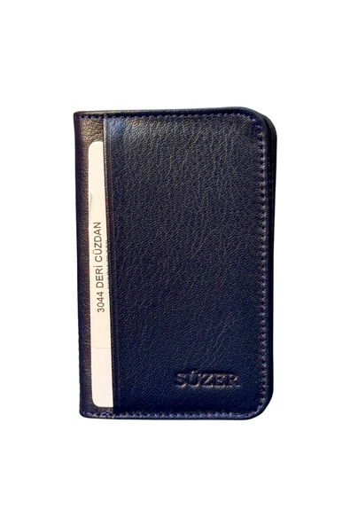 Mini Boy İkiye Katlı Slim Basic Model Hakiki Deri Kredi Kartlık Lacivert - 1