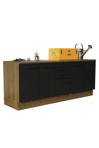 Tdesigno Vant Mutfak 4 Kapaklı-3 Çekmeceli Alt Modül -200 cm - Çok Amaçlı Dolap -Beyaz-Tezgah Dahil - Resim 2