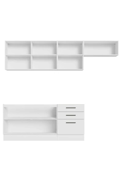 Tdesigno Arp Hazır Mutfak Dolabı-Çok Amaçlı Dolap 240 cm Beyaz Ve Beyaz Laminat Tezgah Dahil - 4