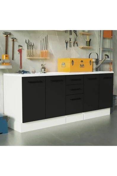 Tdesigno Vant Mutfak 4 Kapaklı-3 Çekmeceli Alt Modül -200 cm - Çok Amaçlı Dolap -Beyaz-Tezgah Dahil ürün görseli