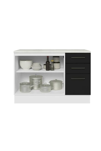 Tdesigno Yale Mutfak Alt Modül 3 Çekmeceli -2 Kapaklı-120 Cm -tezgah Dahil - Resim 2