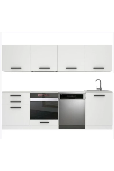 Tdesigno Lima Hazır Mutfak Dolabı 240 cm-Beyaz Laminat Tezgah Dahil-Bulaşık Makinesi Yeri Mevcut-Mat ürün görseli