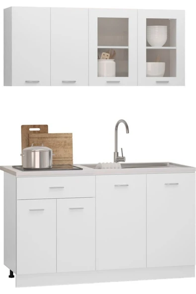 Tdesigno Persephone Hazır Mutfak Dolabı-Çok Amaçlı Dolap 140 cm Beyaz Ve Beyaz Tezgah Dahil - Resim 3