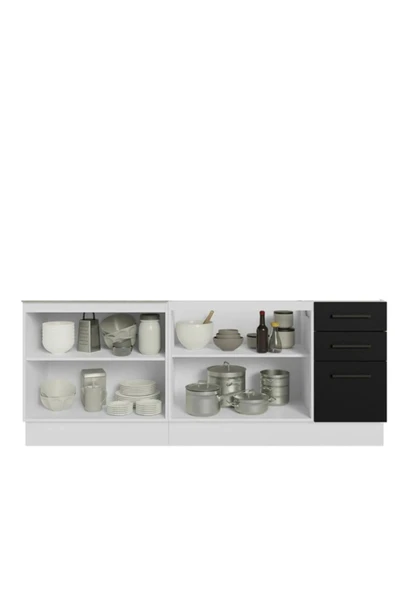 Tdesigno Sofia Mutfak 4 Kapaklı-3 Çekmeceli Alt Modül -200 cm - Çok Amaçlı Dolap-Beyaz Laminat Tezgah Dahil - Resim 3