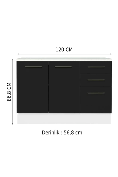 Tdesigno Yale Mutfak Alt Modül 3 Çekmeceli -2 Kapaklı-120 Cm -tezgah Dahil ürün görseli