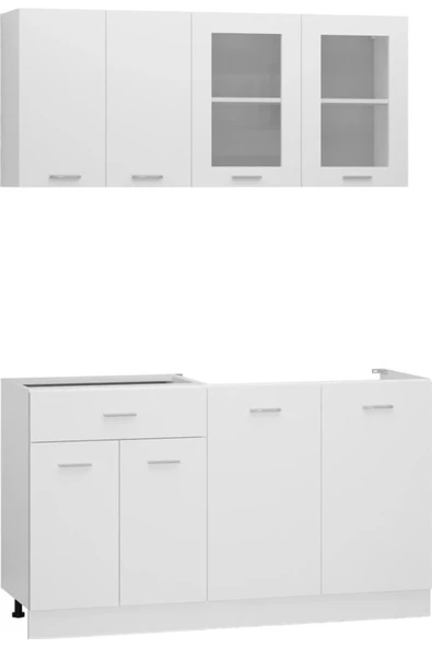 Tdesigno Persephone Hazır Mutfak Dolabı-Çok Amaçlı Dolap 140 cm Beyaz Ve Beyaz Tezgah Dahil - Resim 2