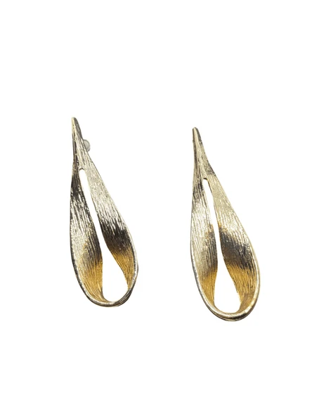 Göz Alıcı Gösterişli Altın Kaplama Yaprak Formlu Çelik Uçlu VIP Bijuteri Küpe | Parlak ve Zarif ürün görseli 1