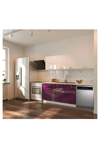 Tdesigno Fier Hazır Mutfak Dolabı 200 cm– Parlak-Beyaz Laminat Tezgah Dahil-Bulaşık Makinesi Yeri Mevcut ürün görseli