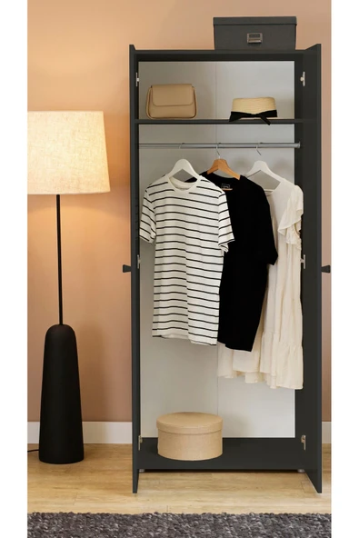 Tdesigno Ada Giyinme Dolabı - Çok Amaçlı Dolap - Gardırop 80 Cm-Antrasit - Resim 3