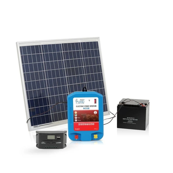 Puhu Ecos Eko Güneş Enerjili Elektrikli Çit Cihazı (8 Joule) (60W Panel + 12V/42Ah Jel Akü) ürün görseli