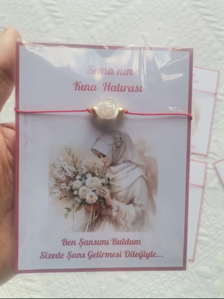 100 Adet Kişiye Özel Gül İnci Model Düğün Nikah Nişan Söz Kına Hatırası Dağıtmalık Hediyelik Bileklik - Resim 7