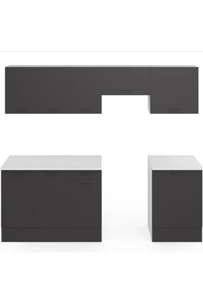 Tdesigno Vena Hazır Mutfak Dolabı240 Cm -Beyaz Laminat Tezgah Dahil-Antrasit-Mat - Resim 4