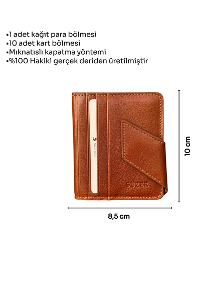 Mıknatıslı ve Kemerli İkiye Katlı Model Hakiki Deri Kredi Kartlık Taba - 5