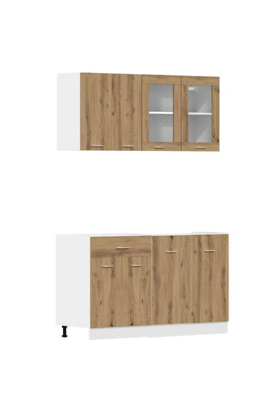 Tdesigno Persephone Hazır Mutfak Dolabı-Çok Amaçlı Dolap 140 cm Atlantikçam Ve Beyaz Tezgah Dahil - Resim 3