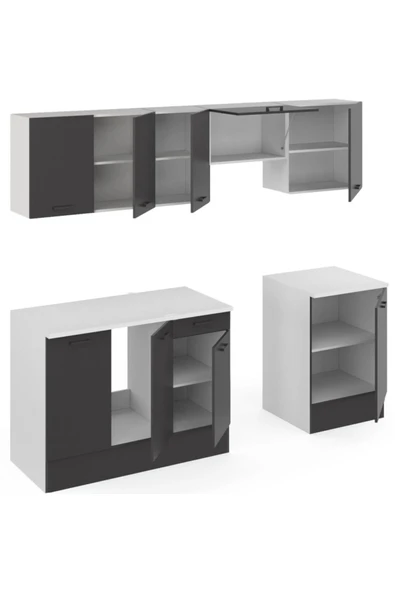 Tdesigno Vena Hazır Mutfak Dolabı240 Cm -Beyaz Laminat Tezgah Dahil-Antrasit-Mat - Resim 5