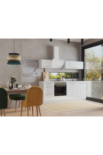 Tdesigno Almora Hazır Mutfak Dolabı 220cm - Parlak-Beyaz Laminat Tezgah Dahil- - Resim 3