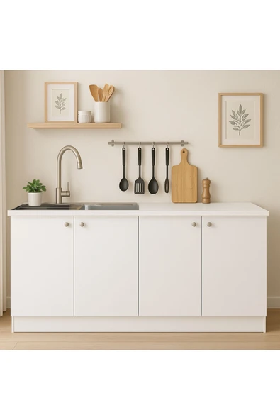Tdesigno Yarkın Hazır Mutfak Dolabı -Alt Modül-Çok Amaçlı Dolap -160 cm Beyaz Ve Laminat Beyaz Tezgah Dahil ürün görseli