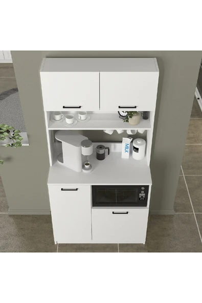Tdesigno Lexa Çok Amaçlı Dolap-Mikrodalga-Erzak-Airfryer-Mutfak-Kiler Dolabı-Kahve Köşesi-Beyaz-90 cm - Resim 5