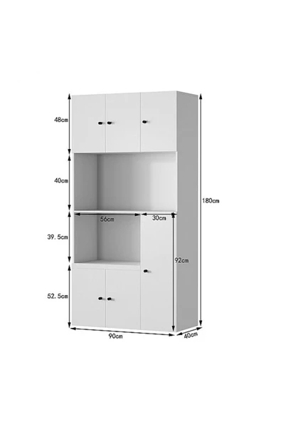Tdesigno Talha Çok Amaçlı Dolap-Mikrodalga-Erzak-Airfryer-Mutfak-Kiler Dolabı-Kahve Köşesi-Beyaz-90 cm - Resim 4