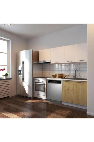 Tdesigno Ulza Hazır Mutfak Dolabı 200 Cm Beyaz Laminat Tezgah Dahil Bulaşık Makinesi Yeri Mevcut Mat ürün görseli