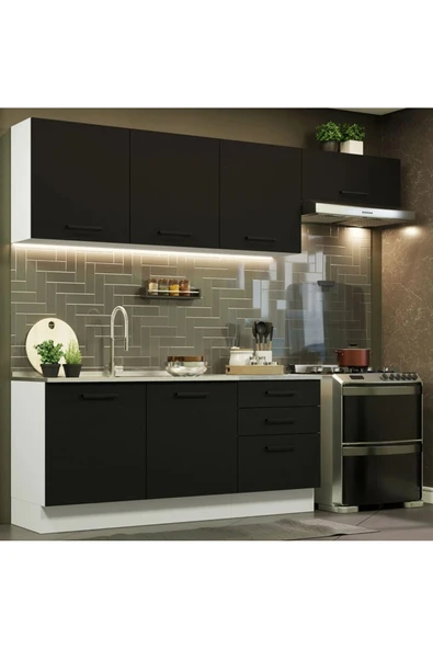 Tdesigno Arp Hazır Mutfak Dolabı-Çok Amaçlı Dolap 240 cm Beyaz Ve Beyaz Laminat Tezgah Dahil ürün görseli