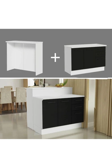 Tdesigno Victor Mutfak Adası Alt Modül 120 cm- Tezgah Dahil-Çok Amaçlı Dolap-Alt Modül-2 Kapaklı 3 Çekmeceli - Resim 4