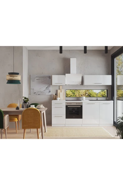 Tdesigno Almora Hazır Mutfak Dolabı 220cm - Parlak-Beyaz Laminat Tezgah Dahil- - Resim 2