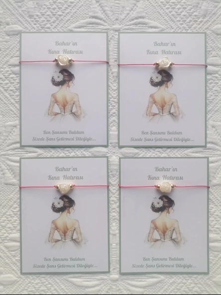 72 Adet Kişiye Özel Gül İnci Model Düğün Nikah Nişan Söz Kına Hatırası Dağıtmalık Hediyelik Bileklik - Resim 4