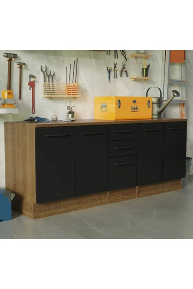 Tdesigno Vant Mutfak 4 Kapaklı-3 Çekmeceli Alt Modül -200 cm - Çok Amaçlı Dolap -Beyaz-Tezgah Dahil ürün görseli