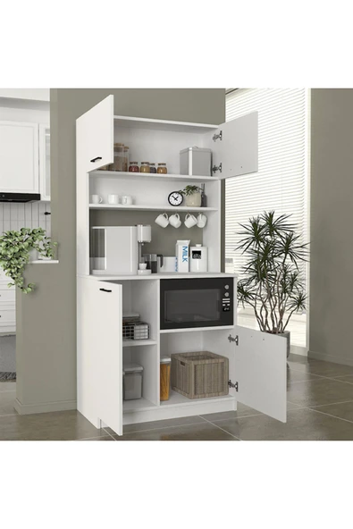 Tdesigno Lexa Çok Amaçlı Dolap-Mikrodalga-Erzak-Airfryer-Mutfak-Kiler Dolabı-Kahve Köşesi-Beyaz-90 cm - Resim 2