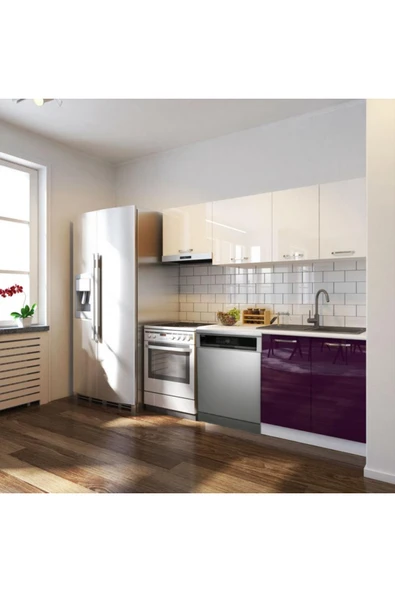 Tdesigno Puka Hazır Mutfak Dolabı 200cm Parlak-Beyaz Laminat Tezgah Dahil-Bulaşık Makinesi Yeri Mevcut-Parlak ürün görseli