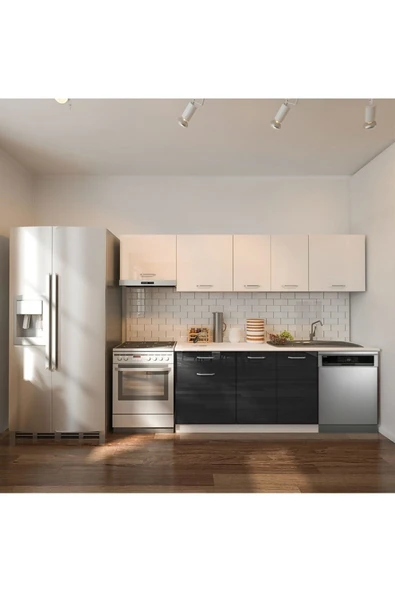 Tdesigno Loşna Hazır Mutfak Dolabı 260 cm-Beyaz Laminat Tezgah Dahil-Bulaşık Makinesi Yeri Mevcut-Parlak ürün görseli